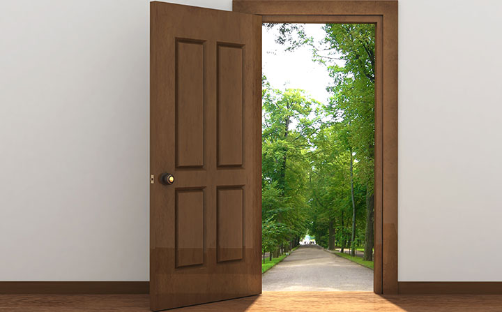 Door Opens onto Wooded park